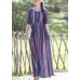 Loose o neck Half sleeve linen cotton outfit 2019 Photography blue striped long Dresses Summer