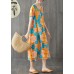 Chic orange red prints linen cotton dresses o neck Dresses summer Dresses