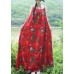 Women red floral cotton linen Tunics Organic Tutorials sleeveless daily summer Dress