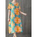 Chic orange red prints linen cotton dresses o neck Dresses summer Dresses