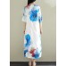 DIY white prints silk dresses stand collar long summer Dress