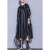 Simple o neck side open Tunics black striped cotton robes Dress summer