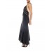 MORPHEW COLLECTION Black Bias Cut Silk Crepe De Chine Backless Gown With Edwardian Beaded Lace