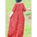 Chic o neck Half sleeve cotton linen dresses 2019 Inspiration red floral Traveling Dresses Summer