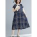 Italian drawstring cotton dresses Work Outfits blue plaid Dresses summer