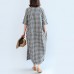 2021 black white plaid cotton dresses baggy loose half sleeve maxi dress side open