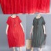 French red linen cotton dresses striped cotton summer Dress