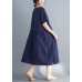 Style navy linen dress plus size Outfits o neck patchwork oversized Summer Dress