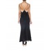 MORPHEW COLLECTION Black Bias Cut Silk Crepe De Chine Backless Gown With Edwardian Beaded Lace