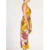 MORPHEW COLLECTION Yellow & Red Bias Cut Silk Jacquard Sagittarius Multi-Way Scarf Dress