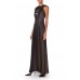 MORPHEW COLLECTION Black Silk & Poly Chiffon Gown With A Victorian Lace Collar