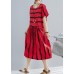 French o neck pockets Cotton dresses Boho Shape red striped shift Dresses Summer