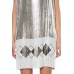 MORPHEW ATELIER Silver & White Metal Mesh Deco Patterned  Cocktail Dress With Side Slits Made From Vintage Whiting Davis