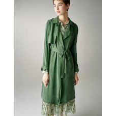 Green Belted 100% Tencel Midi Trench Coat