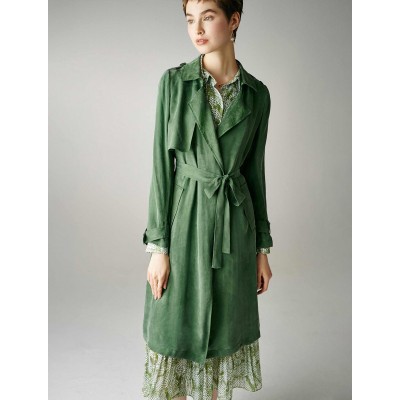 Green Belted 100% Tencel Midi Trench Coat