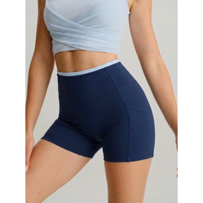 Navy High-Waist Pocket Biker Shorts 3
