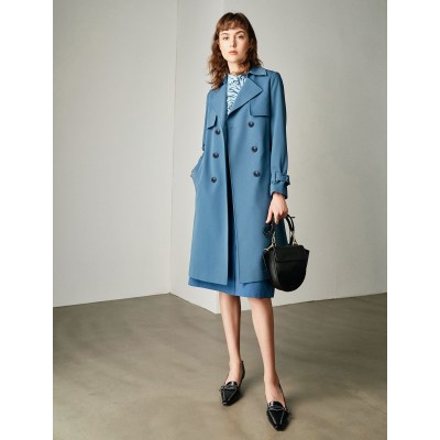 Blue Double-Breasted Trench Coat