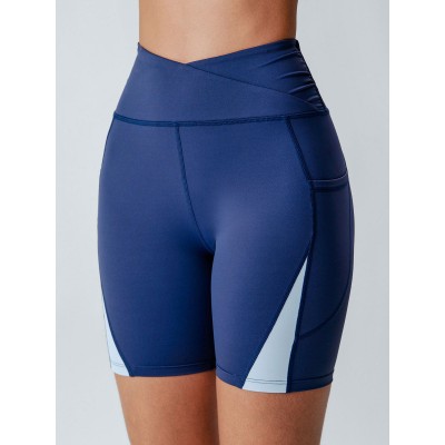 Navy Contrast Panel Sport Shorts