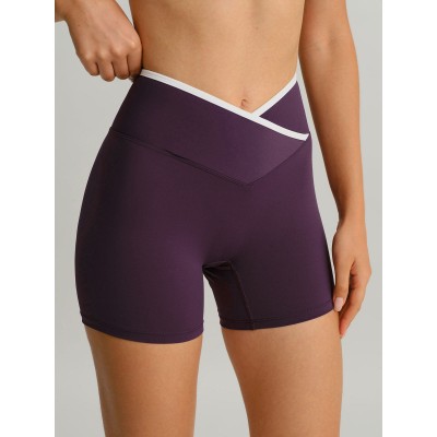Purple Contrast Front-Cross Sports Shorts 3