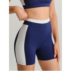 Navy Contrast Line Workout Shorts 3