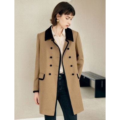 Contrast-Trim Double-Breasted Trench Coat
