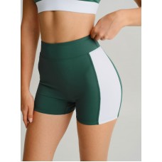 Green Contrast Line Workout Shorts 3
