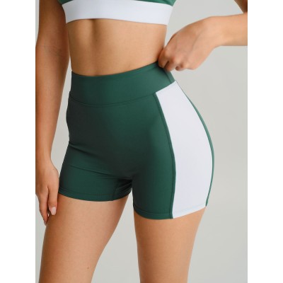 Green Contrast Line Workout Shorts 3