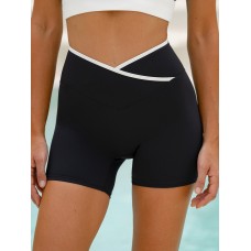 Black Contrast Front-Cross Sports Shorts 5 Black Contrast Front-Cross Sports Shorts 5
