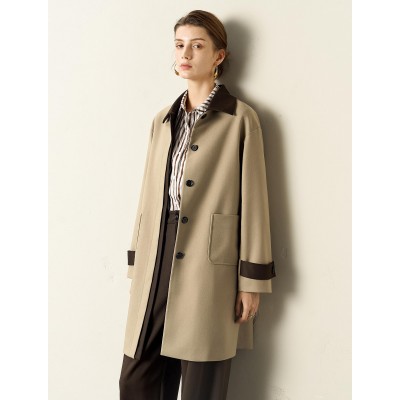Contrast-Trim Trench Coat