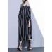 Simple o neck side open Tunics black striped cotton robes Dress summer