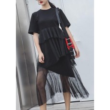 Women black cotton clothes patchwork tulle Maxi summer Dresses